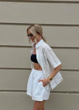 Костюм хлопковый прошва шорты и рубашка