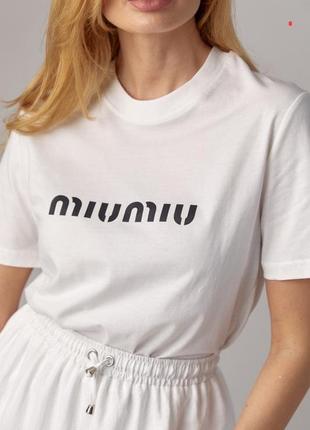 Женская футболка белая miu miu one size (s-l) турция 01873-а