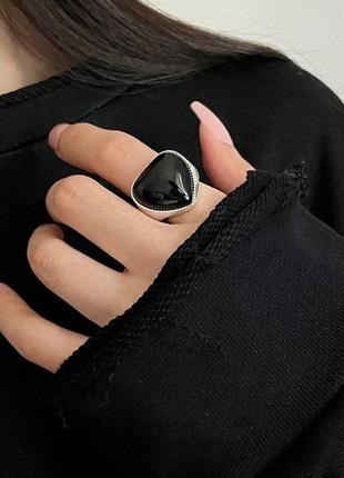 Тренд об'ємне кільце покриття срібло 925 каблучка срібляста чорне серце штучний камінь