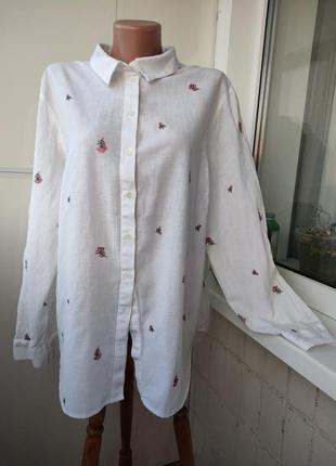 Шикарная рубашка лен/бабвная, блузка большой размер, с вышивкой