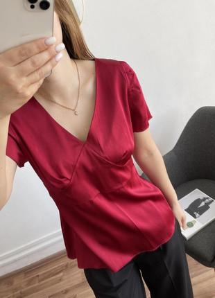 Красная блузка из натурального шелка3 фото