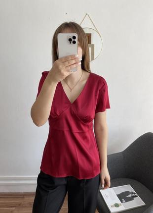 Красная блузка из натурального шелка4 фото