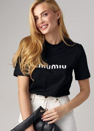 Жіноча футболка чорна miu miu one size (s-l) туреччина 01873-в