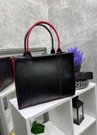 Жіноча стильна та якісна сумка з еко шкіри чорна з червоним4 фото