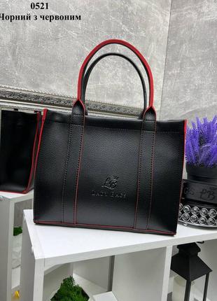 Женская стильная и качественная сумка из эко кожи черная с красным2 фото