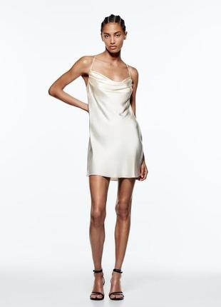 Нова сатинова атласна шовкова міні сукня zara з відкритою спиною