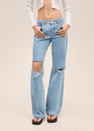 Новые джинсы mango wide leg low waist jeans трубы с разрезами / дырками / с потертостями