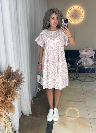 Стильне легке літнє плаття міні вільного крою до коліна з квіточками