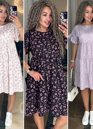 Стильне легке літнє плаття міні вільного крою до коліна з квіточками