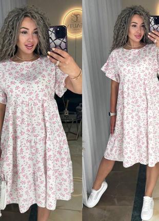 Стильне легке літнє плаття міні вільного крою до коліна з квіточками