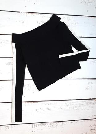 1+1=3 фирменный черный базовый свитер рубчик с открытыми плечами h&amp;m, размер 46 - 486 фото