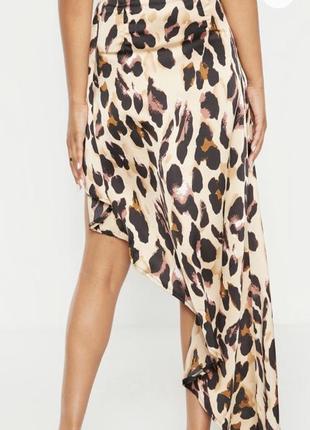Xs s миди юбка-юбка леопардовая леопардовая с разрезом разрезом3 фото