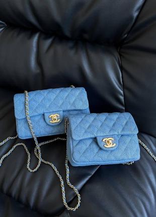 Світло-блакитна сумка шанель з ремінцем з джинсу джинсова сумка через плече premium chanel