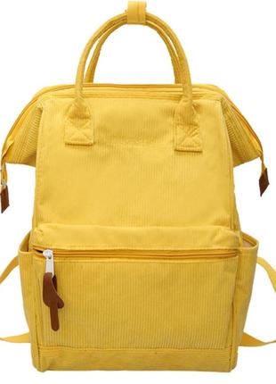 Рюкзак-сумка желтый однотонный вельветовый велюровый трансформер с ручками в рубчик унисекс дт431