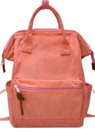 Рюкзак-сумка рожевий однотонний вельветовий велюровий трансформер з ручками в рубчик унісекс дт431
