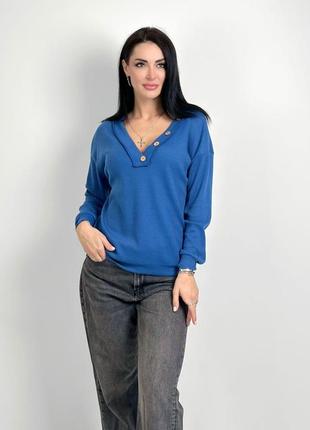 Жіночий базовий пуловер з гудзиками з вафельної тканини8 фото