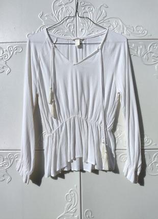 Біла м'яка блуза з китицями в стилі бохо h&amp;m