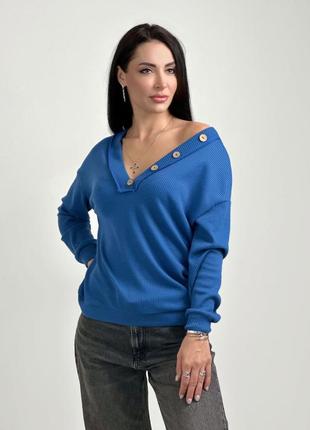 Жіночий базовий пуловер з гудзиками з вафельної тканини3 фото