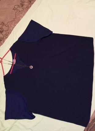Женственная,комбинированная,трикотажная,синяя блузка,мега батал,janina7 фото