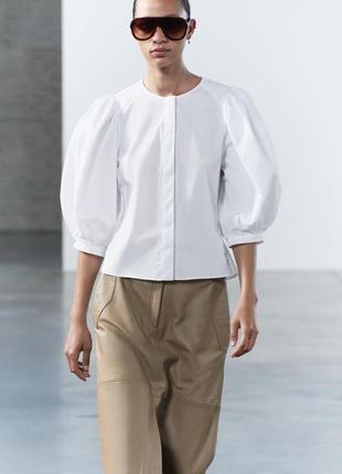 Біла поплінова блуза жіноча zara new4 фото