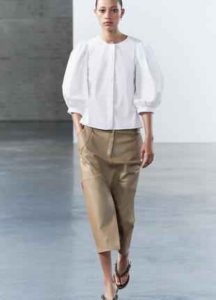 Белая поплиновая блуза женская zara new5 фото