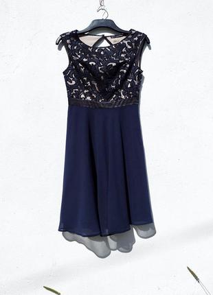 Синее красивое платье с расшитым кружевом steps2 фото