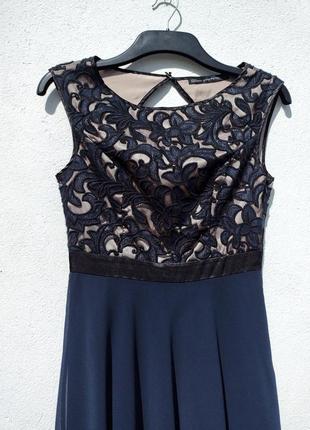 Синее красивое платье с расшитым кружевом steps5 фото