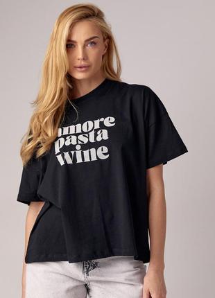 Футболка oversize з написом amore pasta wine