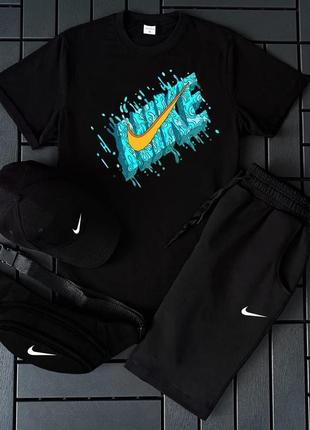 Сет 4в1. комплект на лето, мужской костюм шорты, футболка, кепка, бананка nike