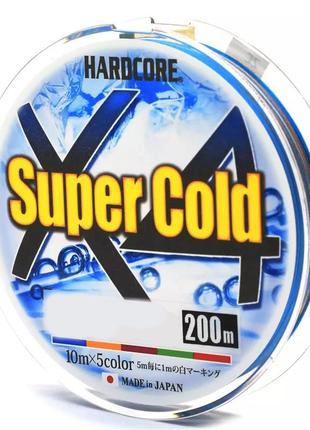 Шнур duel hardcore super cold x4 200m 5color #0.4/0.11mm 3.6kg