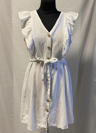 Женское короткое белое платье из льна george
