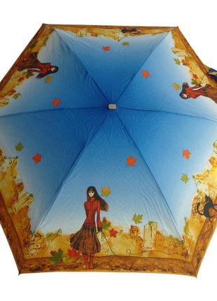 Зонт zest женский механика 5 сложений, цветной плоский. расцветка девушка с котом