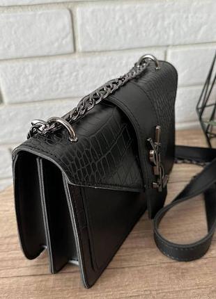 Жіноча міні сумочка клатч рептилія ysl чорна чорний з темною фурнітурою7 фото