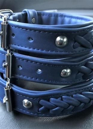 Кожаный ошейник для собак "lockdog" с плетением синий