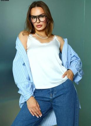 Майка жіноча атлас мереживо біла, пудрова, червона, блакитна, фіолетова, електрик5 фото