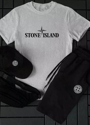 Сет 4в1. комплект на літо, чоловічий костюм шорти, футболка, кепка, бананка stone island