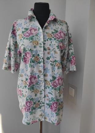 Натуральная хлопковпя рубашка блузка в цветочный принт 100 % хлопок м р от private label london