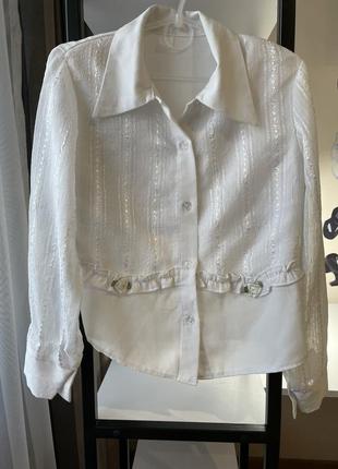 Косынная саятковая блузка нарядная белая рубашка для девочки 7-9 лет