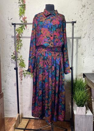 Вінтажний костюм vintage st michael  розмір 16( xl )tall blue and pink floral patterned long sleeve