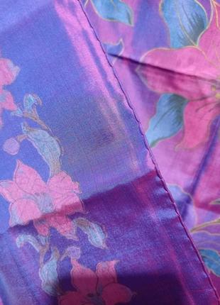Ро1. шелковый большой фиолетовый женский платок с лилиями тайский шелк2 фото