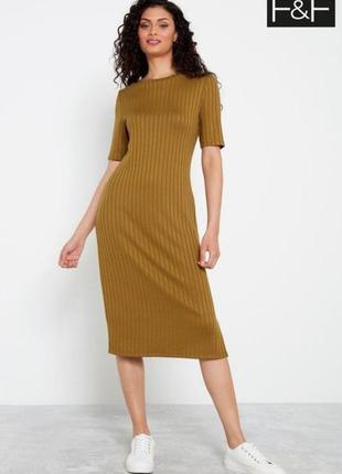 Сукня міді f&f в рубчик оливкового гірчичного кольору
