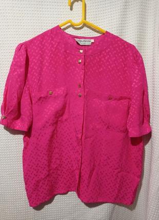 Ро1. шовкова жакардова вінтажна рожева жіноча блуза з короткими рукавами шовк жакард