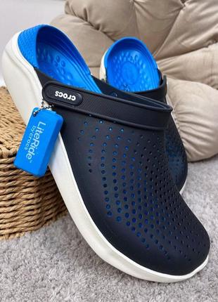 Мужские кроксы сабо crocs literide clog navy white все размеры в наличии