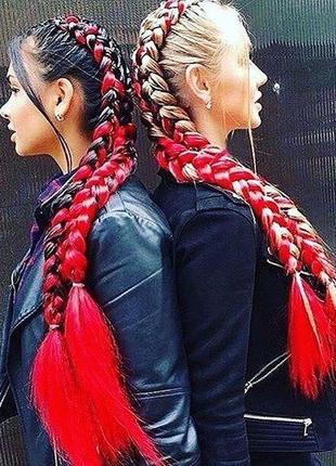 Косички канекалон 60 см цвет омбре черный+красный