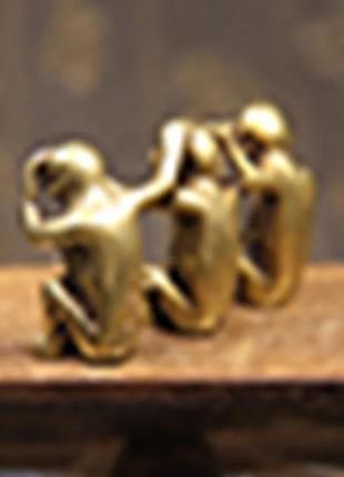 Фигурка статуэтка сувенир металл латунь мавпа 3 три обезьяна латунная закрыты рот уши глаза5 фото