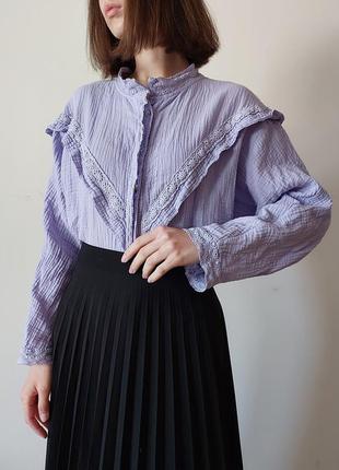Муслиновая лавандовая сиреневая блуза в винтажном стиле