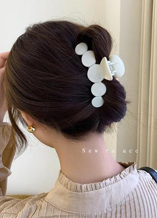 Зажим для волос кружочки 10 см бежевый, цена за 1 шт, крабик аксессуар для причесок