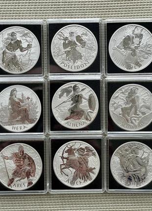 Комплект серії срібних монет "боги  олімпу" 9 штук