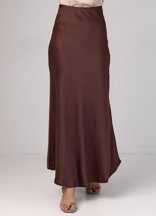 Атласная юбка с высокой талией, цвет: коричневый m