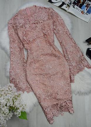 Платье кружевное пудровое розовое платье до колен